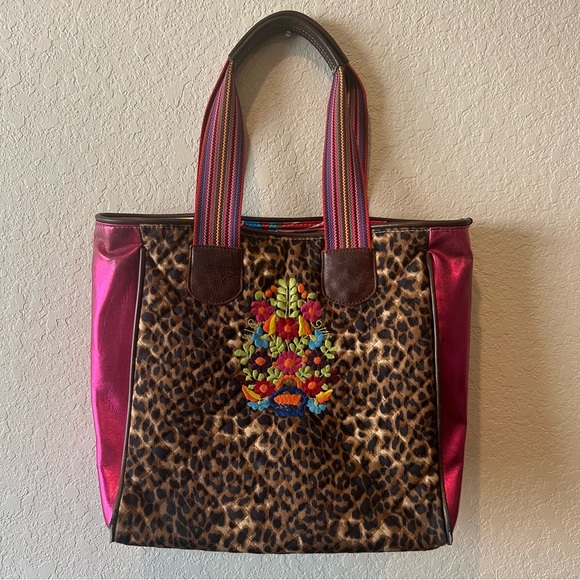 Consuela Handbags - Consuela Leopard Print Tote with Pink Metallic Sides